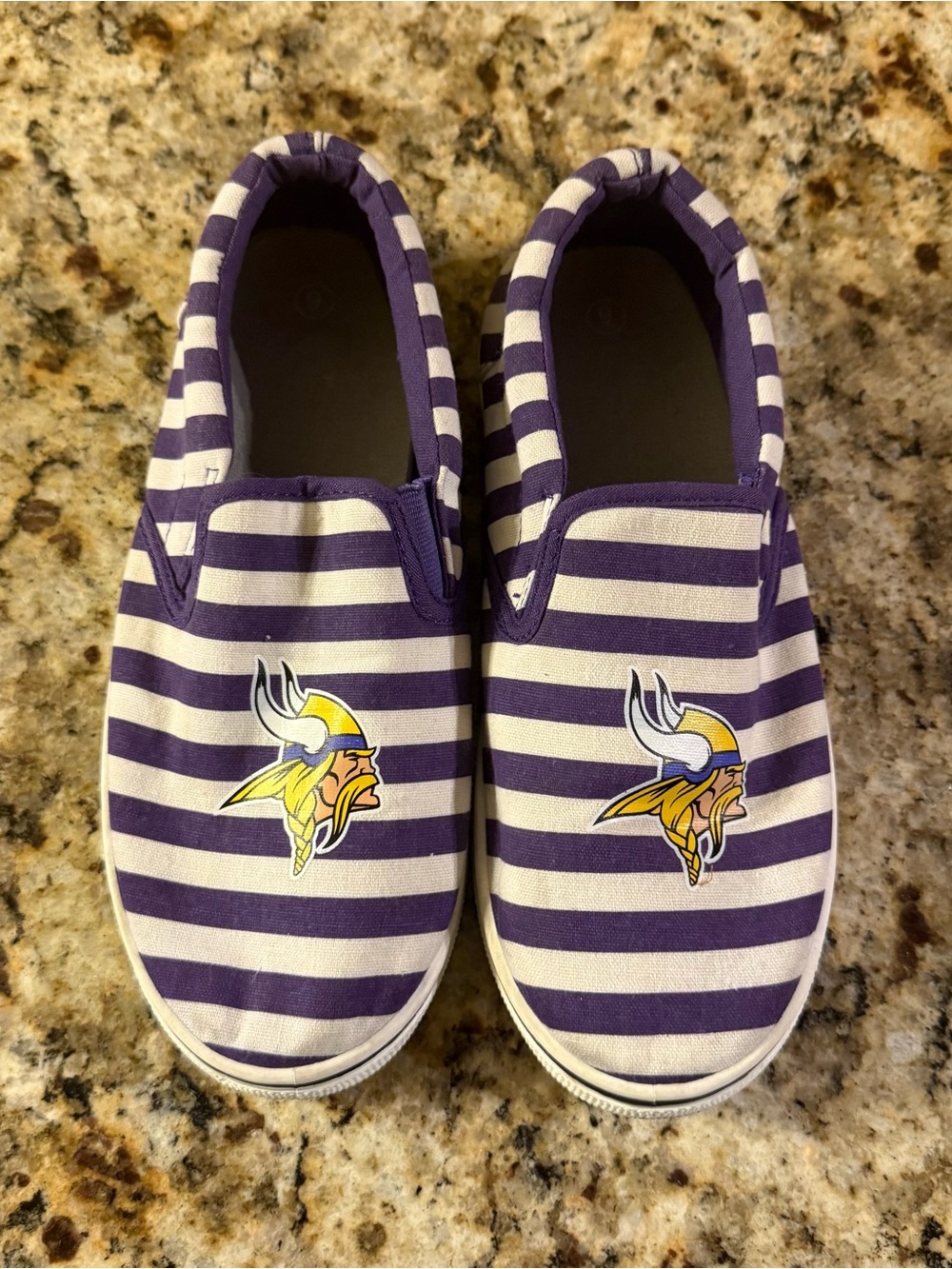 MN Viking Purple & White Striped Slip-On Sneakers with Team Logo